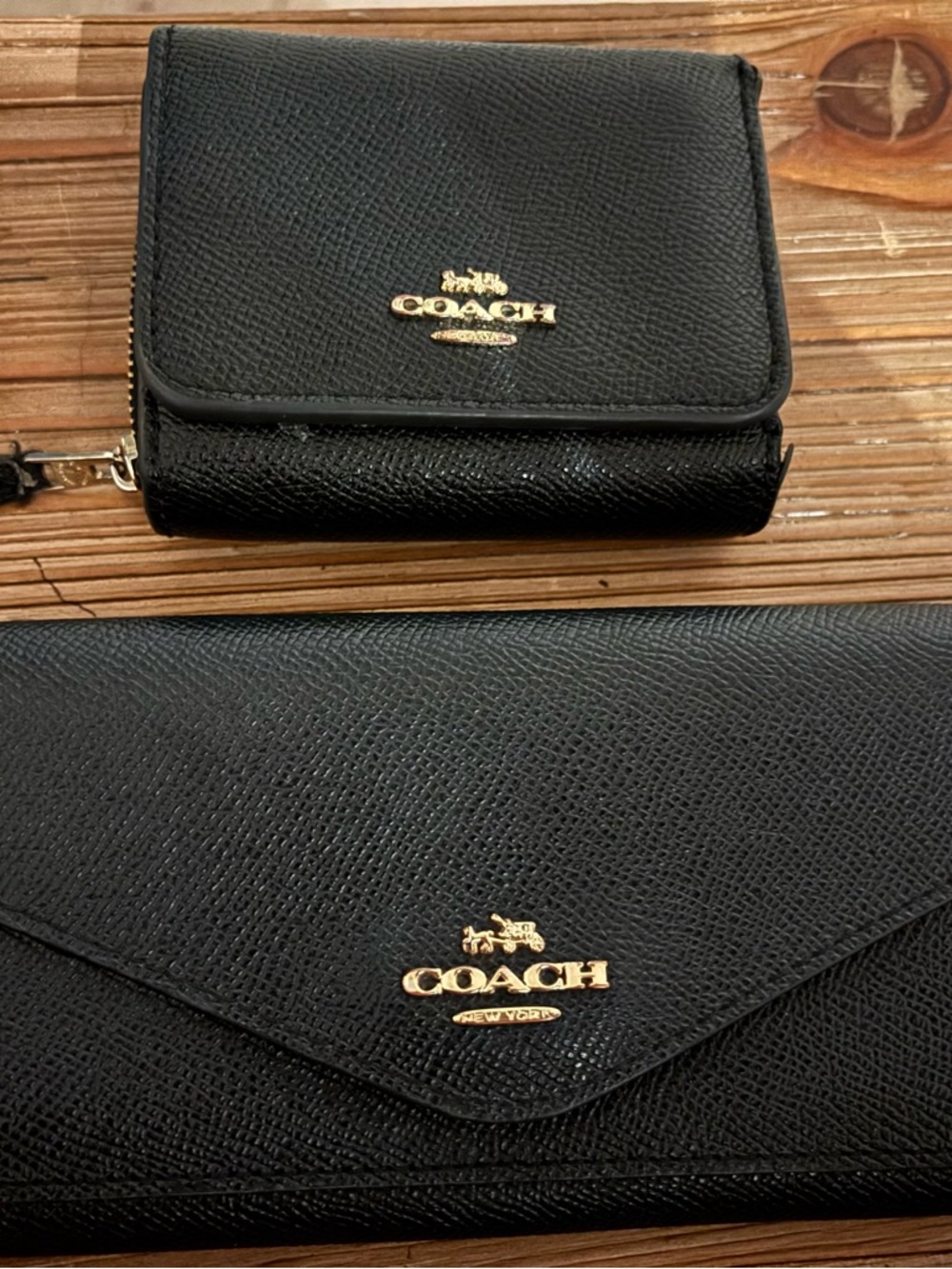 Coach Black Leather Wallet and Card Case Set with Gold Hardware